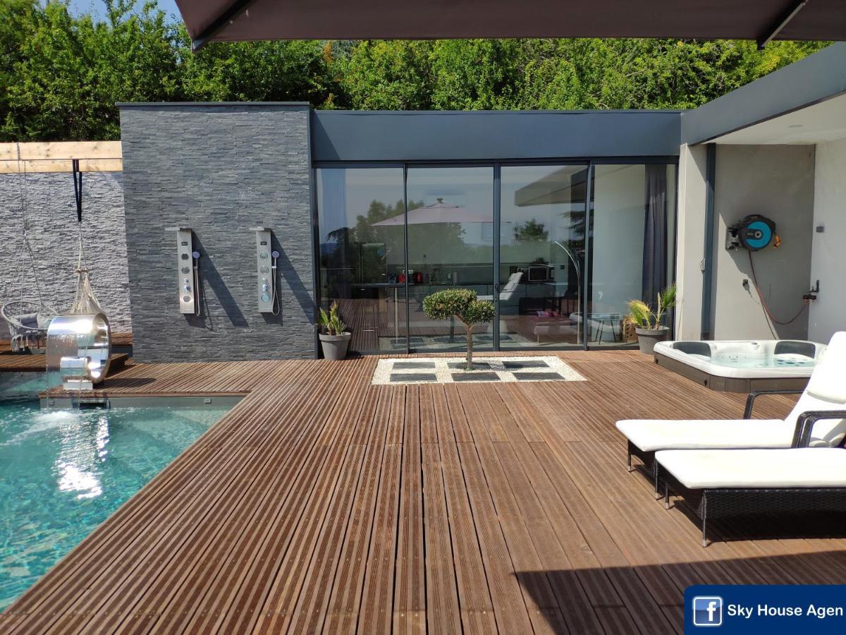 Piscine Chauffee Et Spa Jacuzzi Privatif Terrasse Sans Vis A Vis ,,,Sky House Agen,,, Buitenkant foto