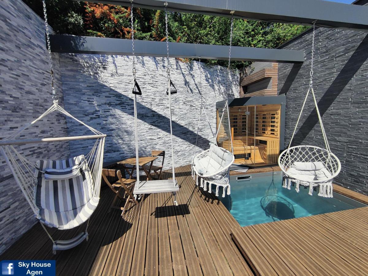 Piscine Chauffee Et Spa Jacuzzi Privatif Terrasse Sans Vis A Vis ,,,Sky House Agen,,, Buitenkant foto